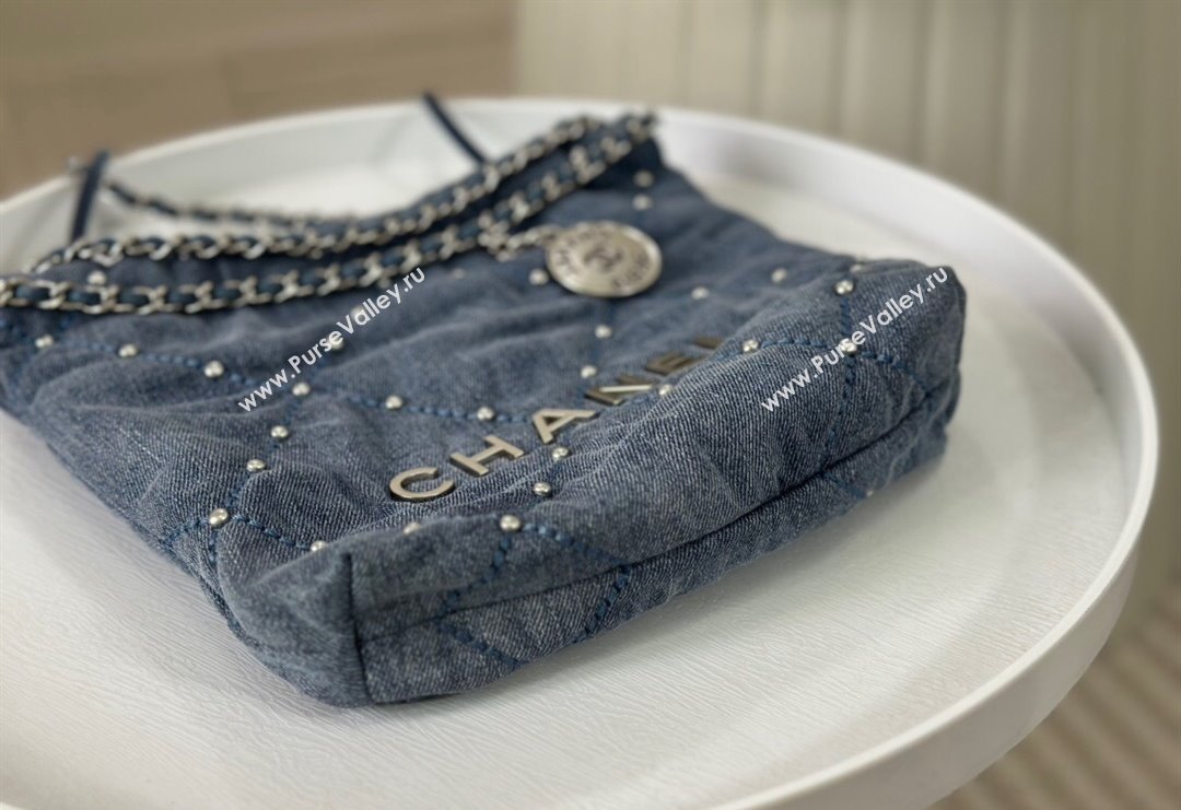 Chanel 22 Pearls Quilted Denim Mini Shopping Bag AS3980 Blue 2024 0517 (SM-240517029)
