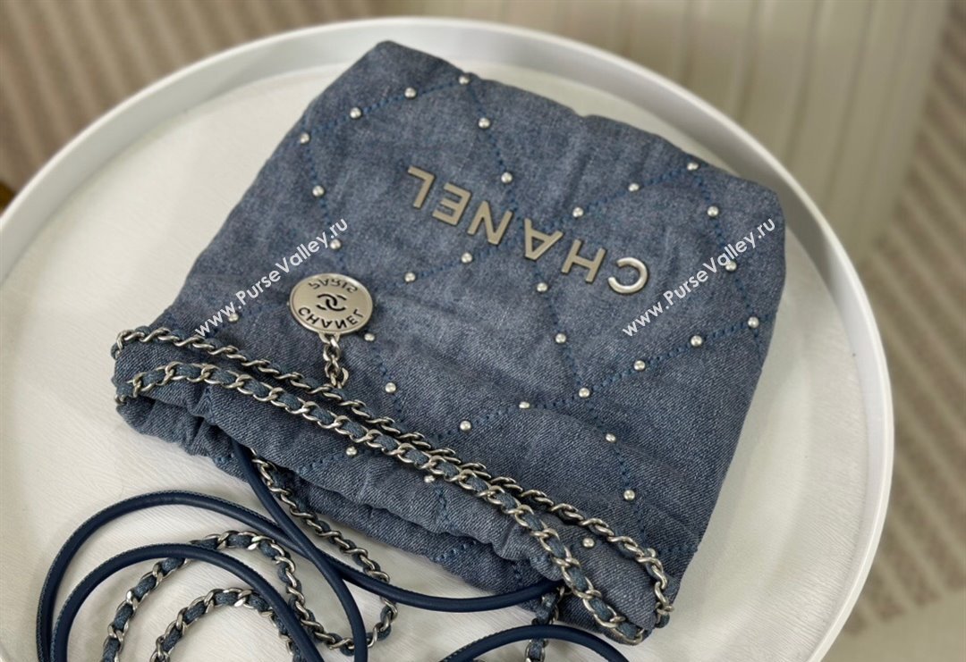 Chanel 22 Pearls Quilted Denim Mini Shopping Bag AS3980 Blue 2024 0517 (SM-240517029)