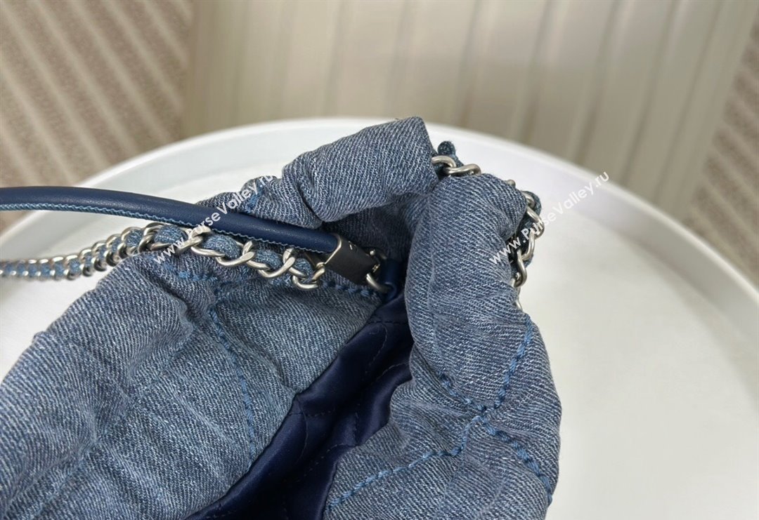 Chanel 22 Pearls Quilted Denim Mini Shopping Bag AS3980 Blue 2024 0517 (SM-240517029)