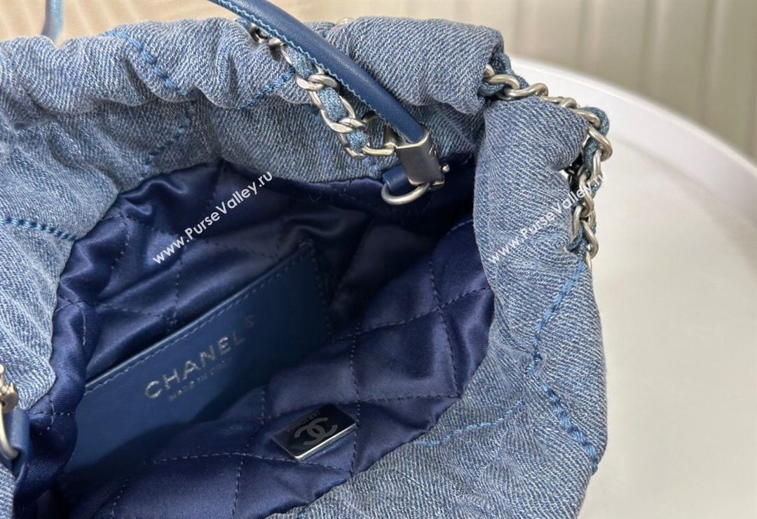 Chanel 22 Pearls Quilted Denim Mini Shopping Bag AS3980 Blue 2024 0517 (SM-240517029)