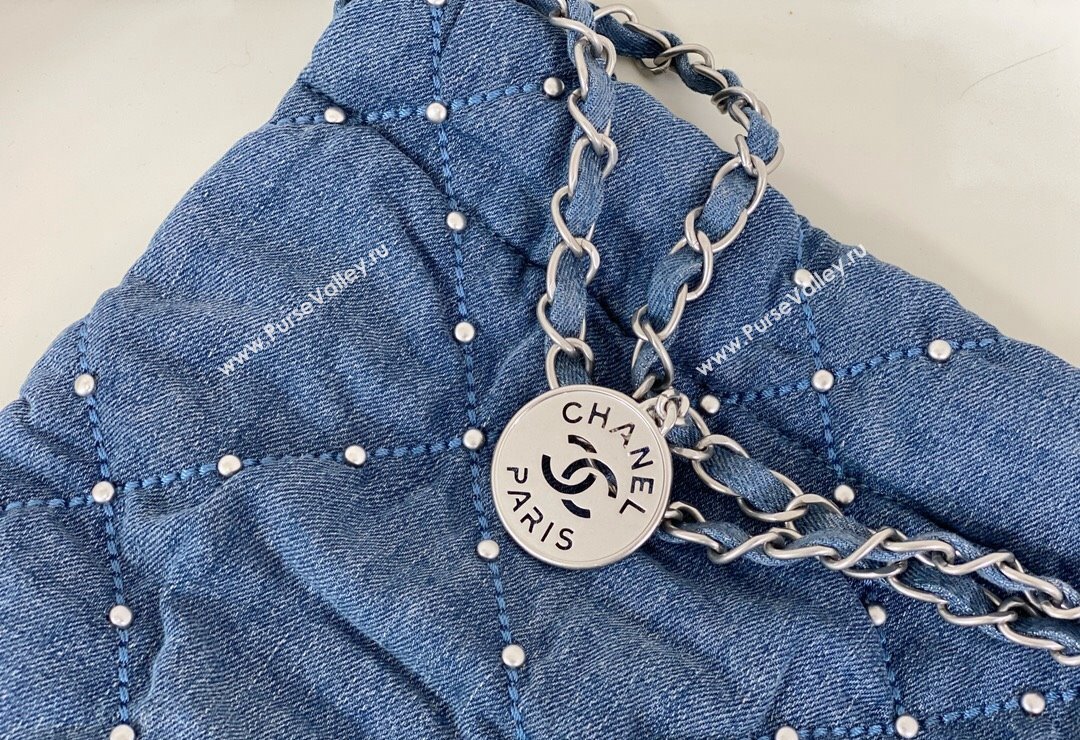 Chanel 22 Pearls Quilted Denim Mini Shopping Bag AS3260 Blue 2024 0517 (SM-240517030)
