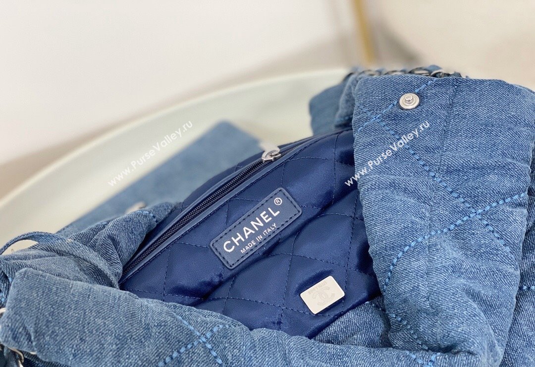 Chanel 22 Pearls Quilted Denim Mini Shopping Bag AS3260 Blue 2024 0517 (SM-240517030)
