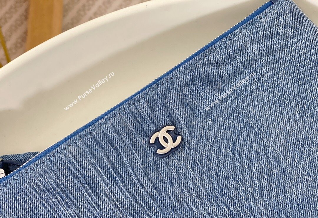 Chanel 22 Pearls Quilted Denim Mini Shopping Bag AS3260 Blue 2024 0517 (SM-240517030)