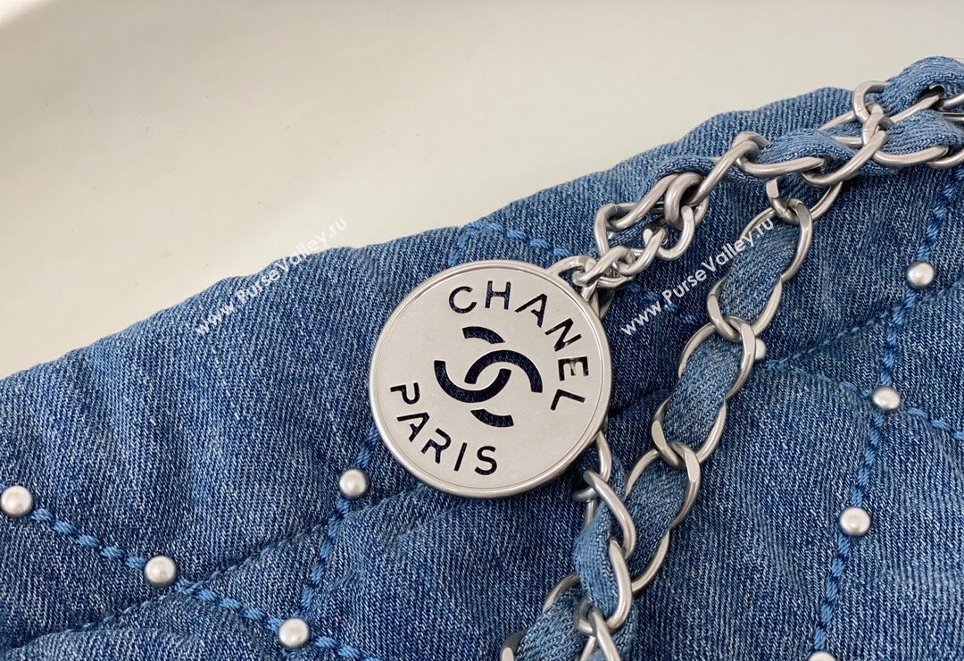 Chanel 22 Pearls Quilted Denim Shopping Bag AS3261 Blue 2024 0517 (SM-240517031)