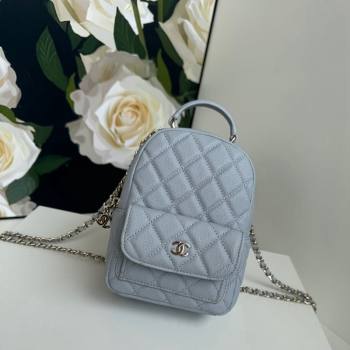 Chanel Grained Calfskin Mini Backpack Bag with Chain AP3573 Light Blue 2024 (yezi-240517001)