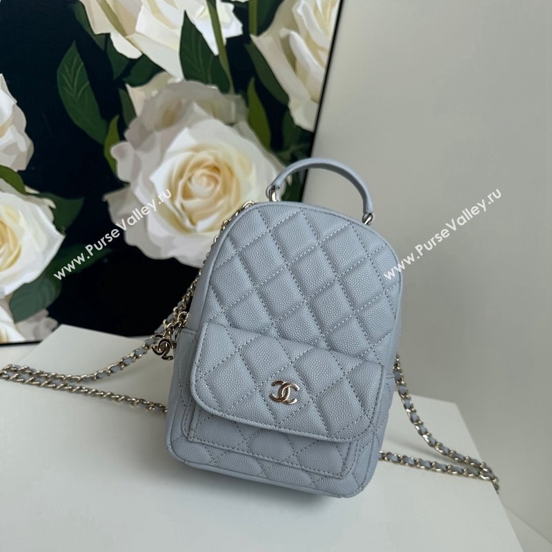 Chanel Grained Calfskin Mini Backpack Bag with Chain AP3573 Light Blue 2024 (yezi-240517001)