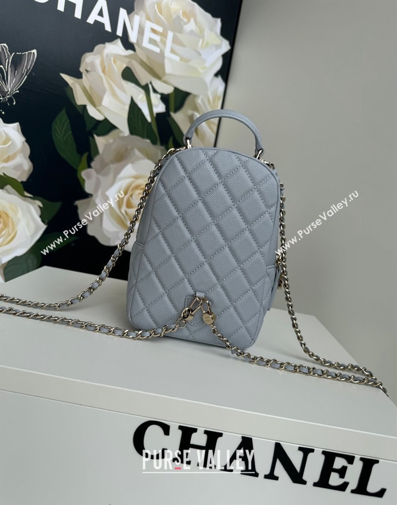 Chanel Grained Calfskin Mini Backpack Bag with Chain AP3573 Light Blue 2024 (yezi-240517001)