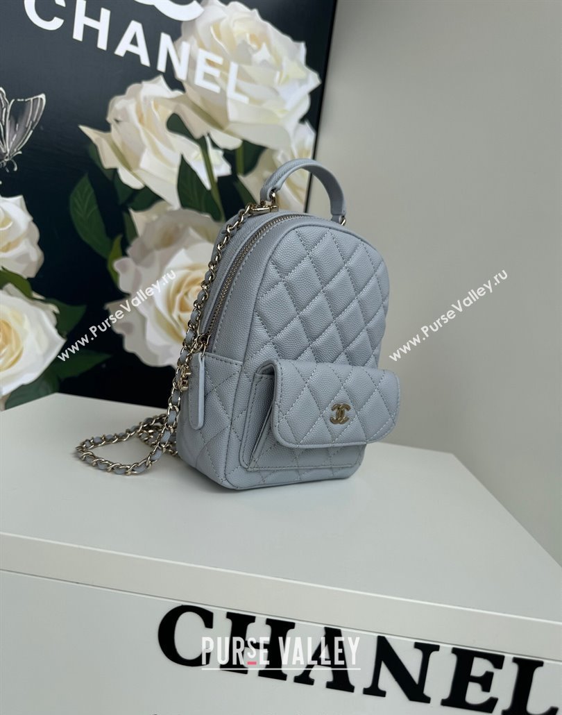 Chanel Grained Calfskin Mini Backpack Bag with Chain AP3573 Light Blue 2024 (yezi-240517001)
