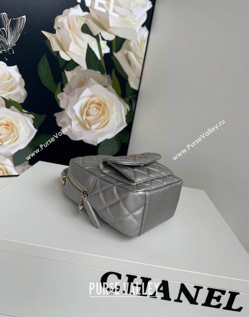 Chanel Grained Calfskin Mini Backpack Bag with Chain AP3573 Silver 2024 (yezi-240517006)