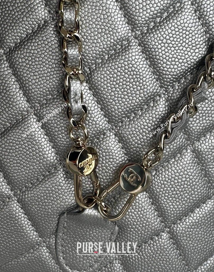 Chanel Grained Calfskin Mini Backpack Bag with Chain AP3573 Silver 2024 (yezi-240517006)