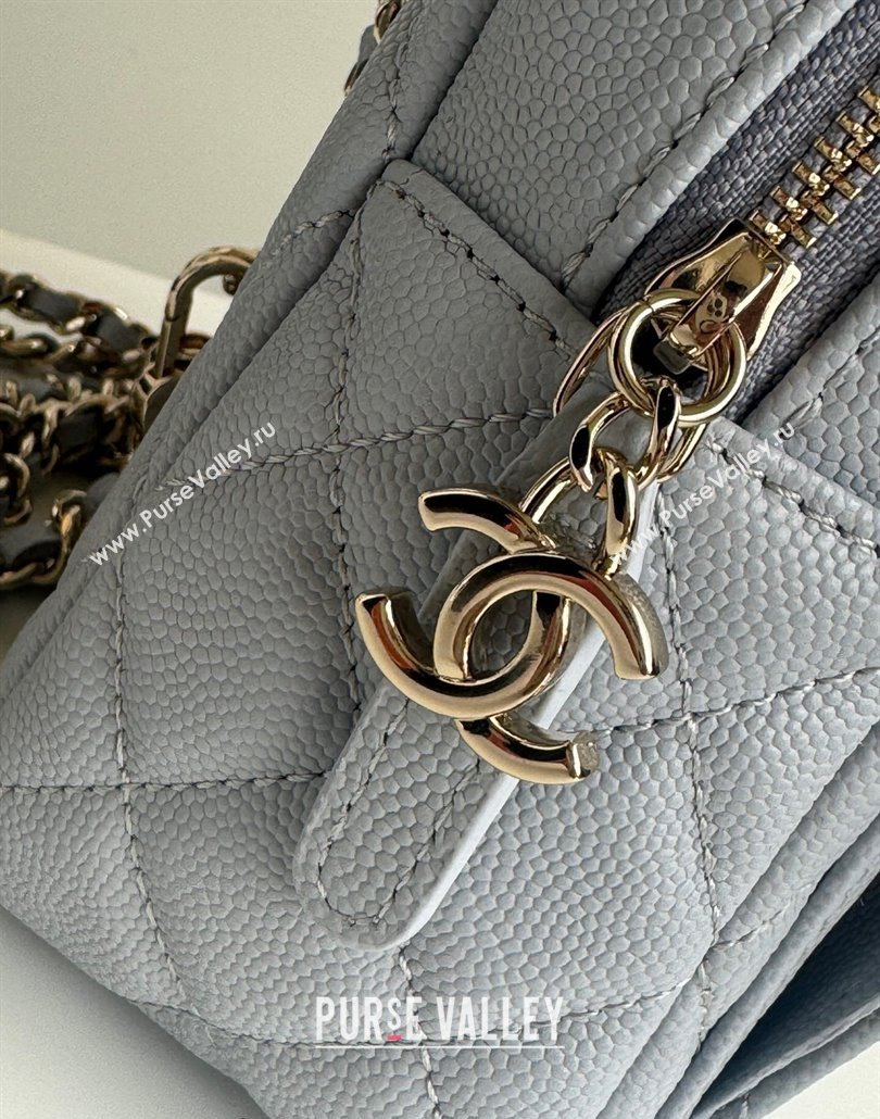 Chanel Grained Calfskin Mini Backpack Bag with Chain AP3573 Light Blue 2024 (yezi-240517001)
