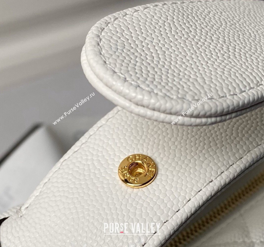Chanel Grained Shiny Calfskin Pouch with Bow Chain White 2024 AP3943 (yezi-240517071)