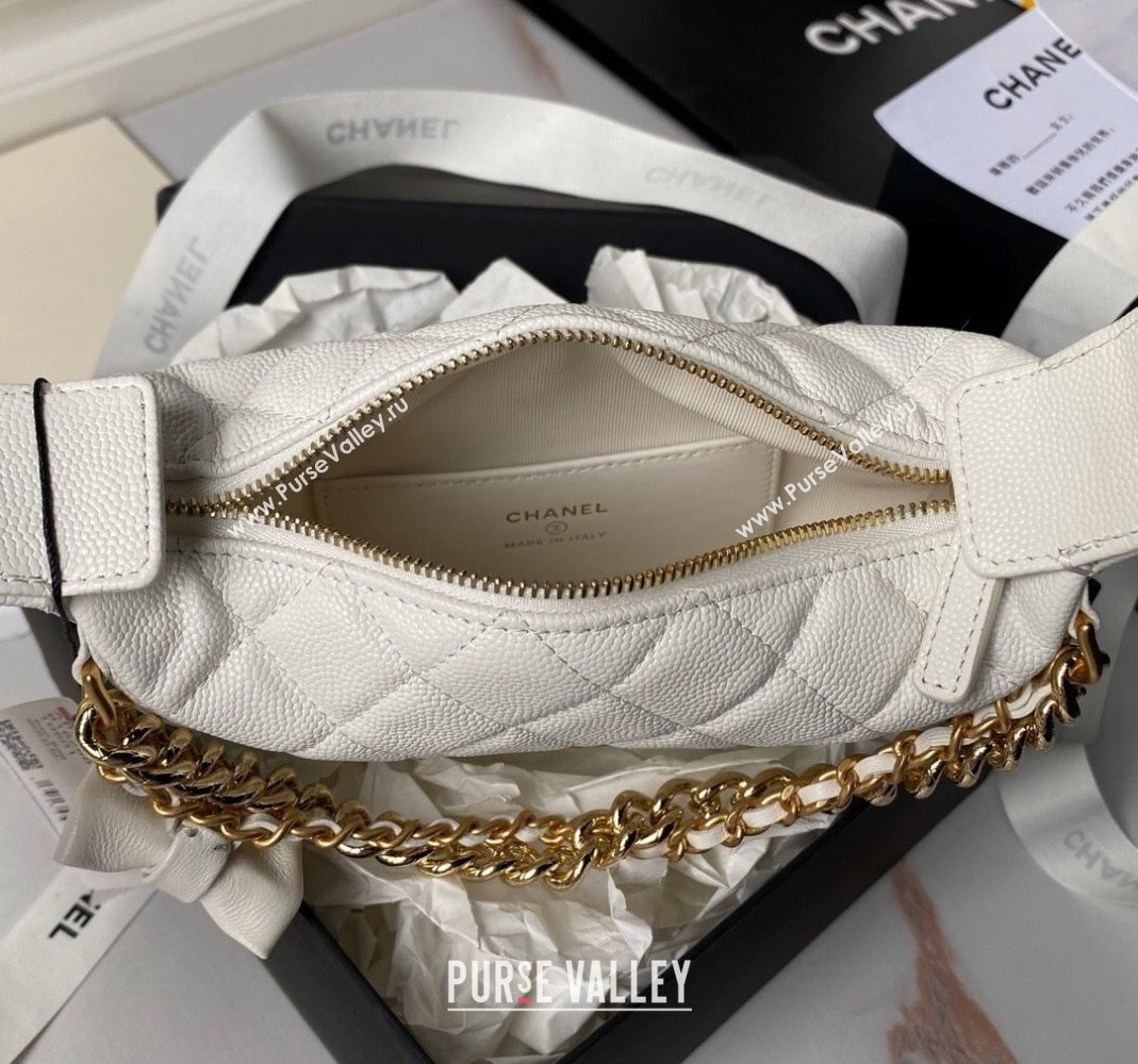 Chanel Grained Shiny Calfskin Pouch with Bow Chain White 2024 AP3943 (yezi-240517071)