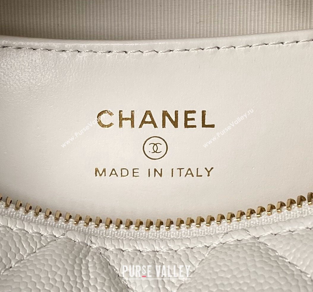 Chanel Grained Shiny Calfskin Pouch with Bow Chain White 2024 AP3943 (yezi-240517071)