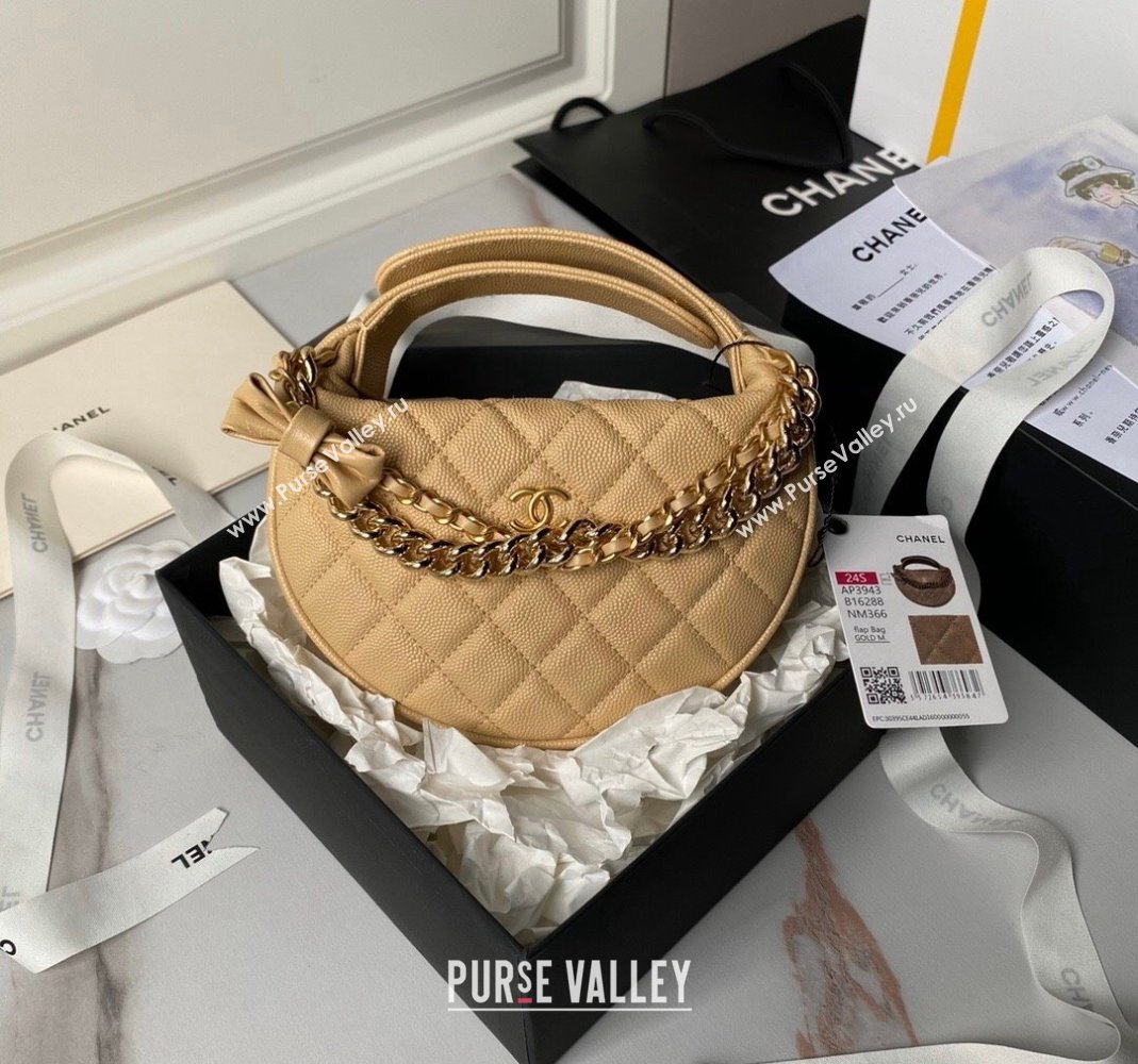 Chanel Grained Shiny Calfskin Pouch with Bow Chain Apricot 2024 AP3943 (yezi-240517082)