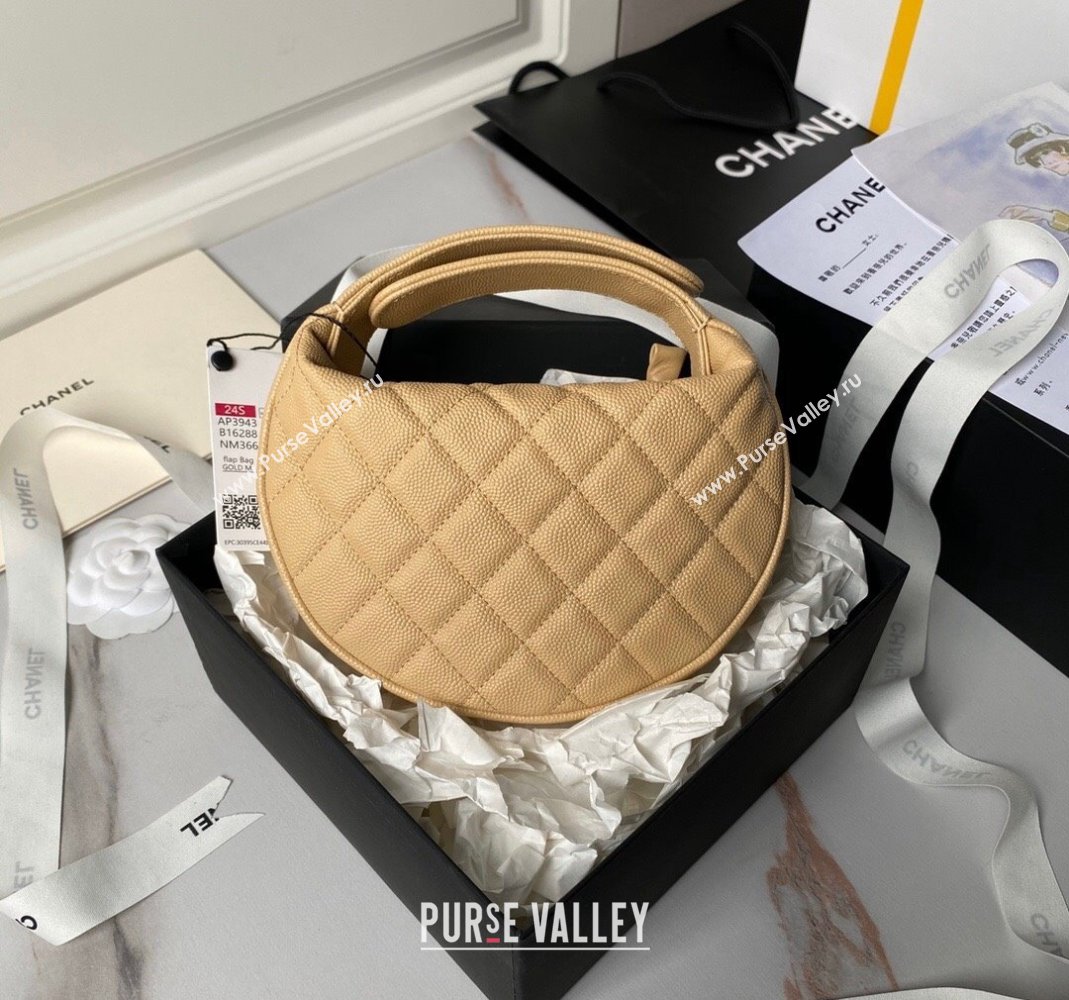 Chanel Grained Shiny Calfskin Pouch with Bow Chain Apricot 2024 AP3943 (yezi-240517082)