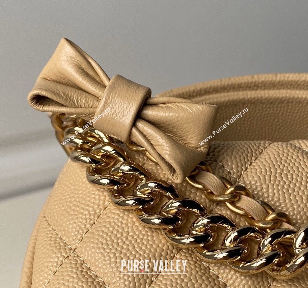 Chanel Grained Shiny Calfskin Pouch with Bow Chain Apricot 2024 AP3943 (yezi-240517082)