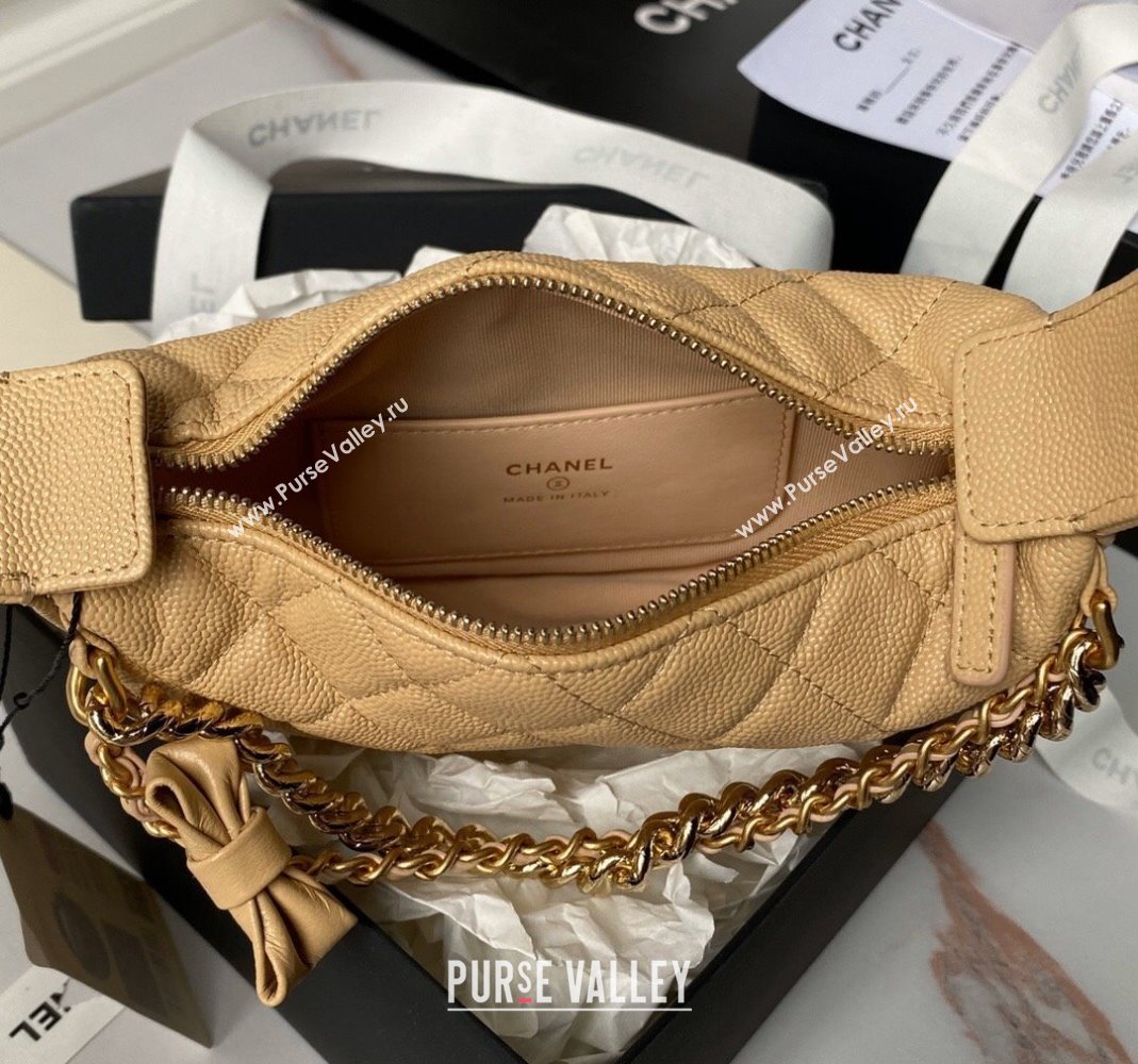 Chanel Grained Shiny Calfskin Pouch with Bow Chain Apricot 2024 AP3943 (yezi-240517082)