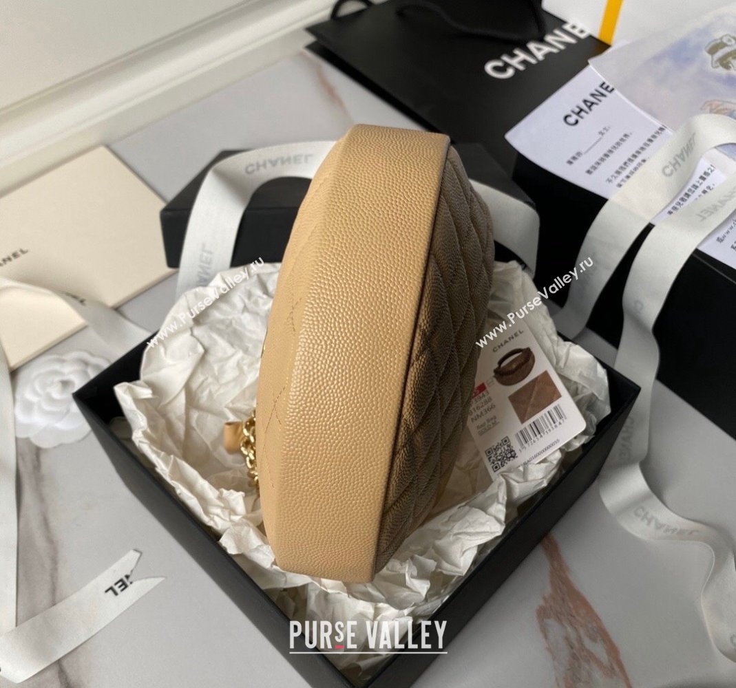 Chanel Grained Shiny Calfskin Pouch with Bow Chain Apricot 2024 AP3943 (yezi-240517082)