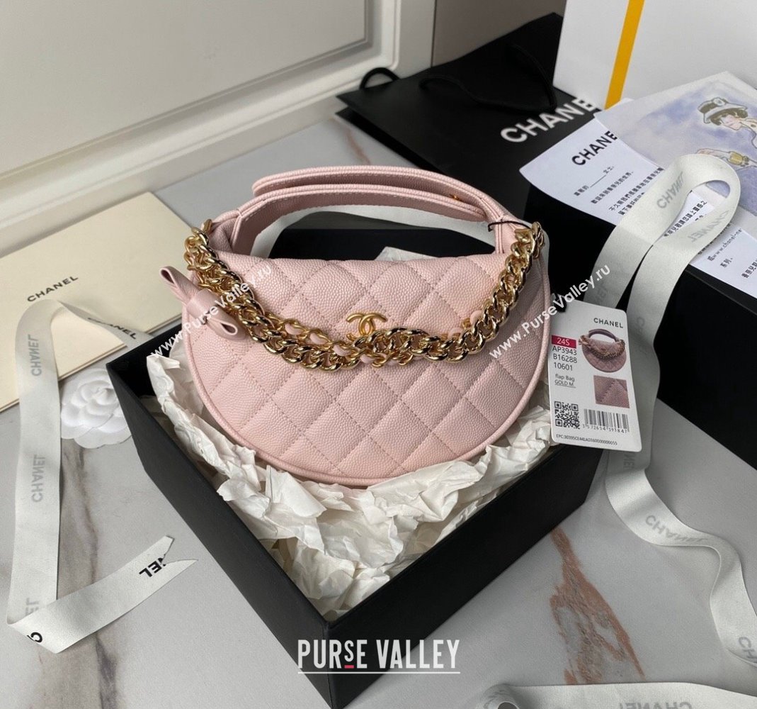 Chanel Grained Shiny Calfskin Pouch with Bow Chain Light Pink 2024 AP3943 (yezi-240517083)