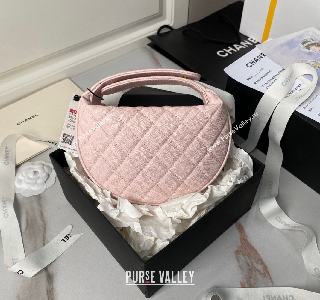 Chanel Grained Shiny Calfskin Pouch with Bow Chain Light Pink 2024 AP3943 (yezi-240517083)