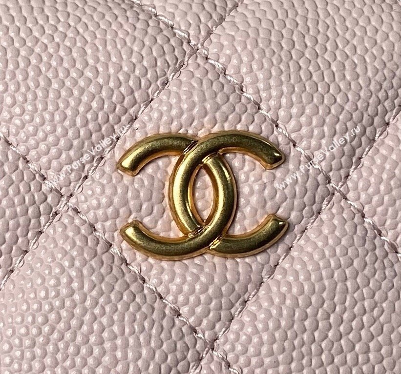 Chanel Grained Shiny Calfskin Pouch with Bow Chain Light Pink 2024 AP3943 (yezi-240517083)