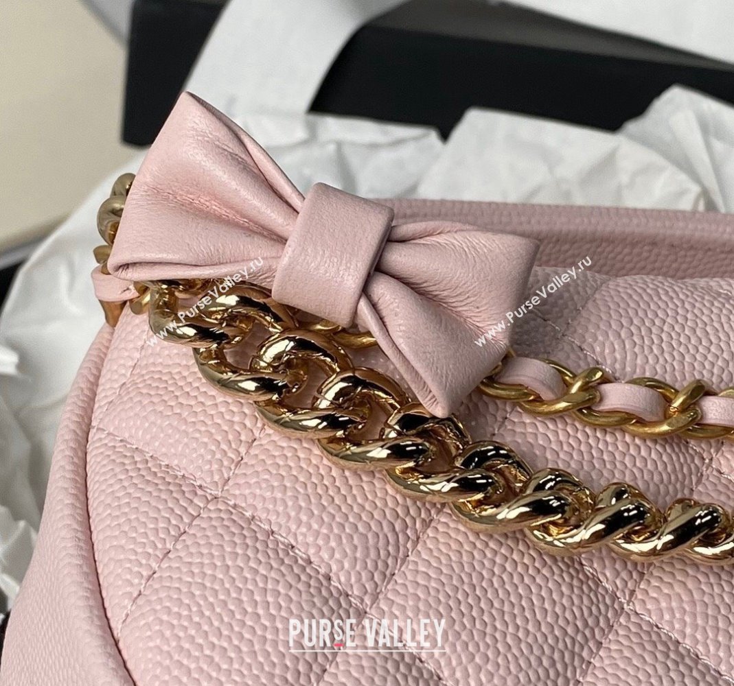 Chanel Grained Shiny Calfskin Pouch with Bow Chain Light Pink 2024 AP3943 (yezi-240517083)