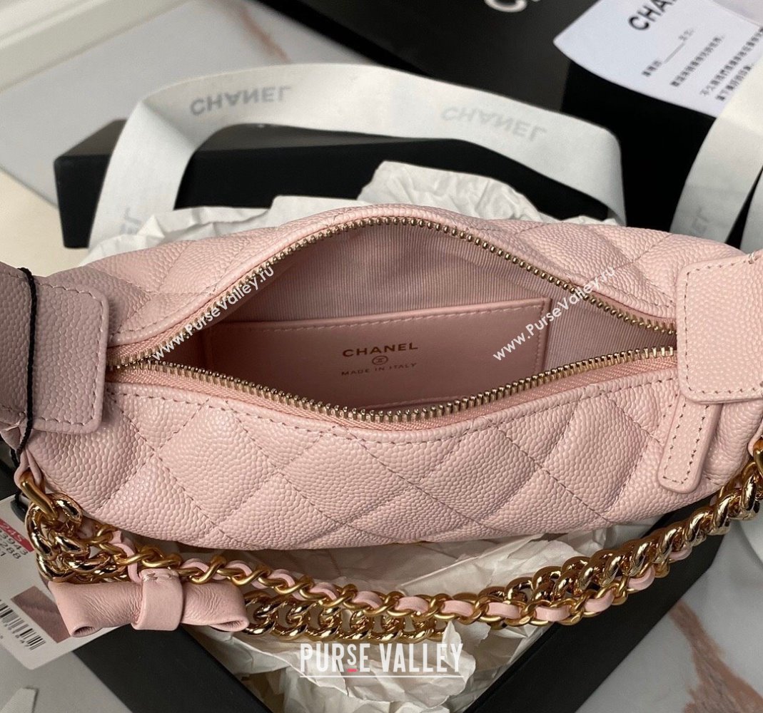 Chanel Grained Shiny Calfskin Pouch with Bow Chain Light Pink 2024 AP3943 (yezi-240517083)