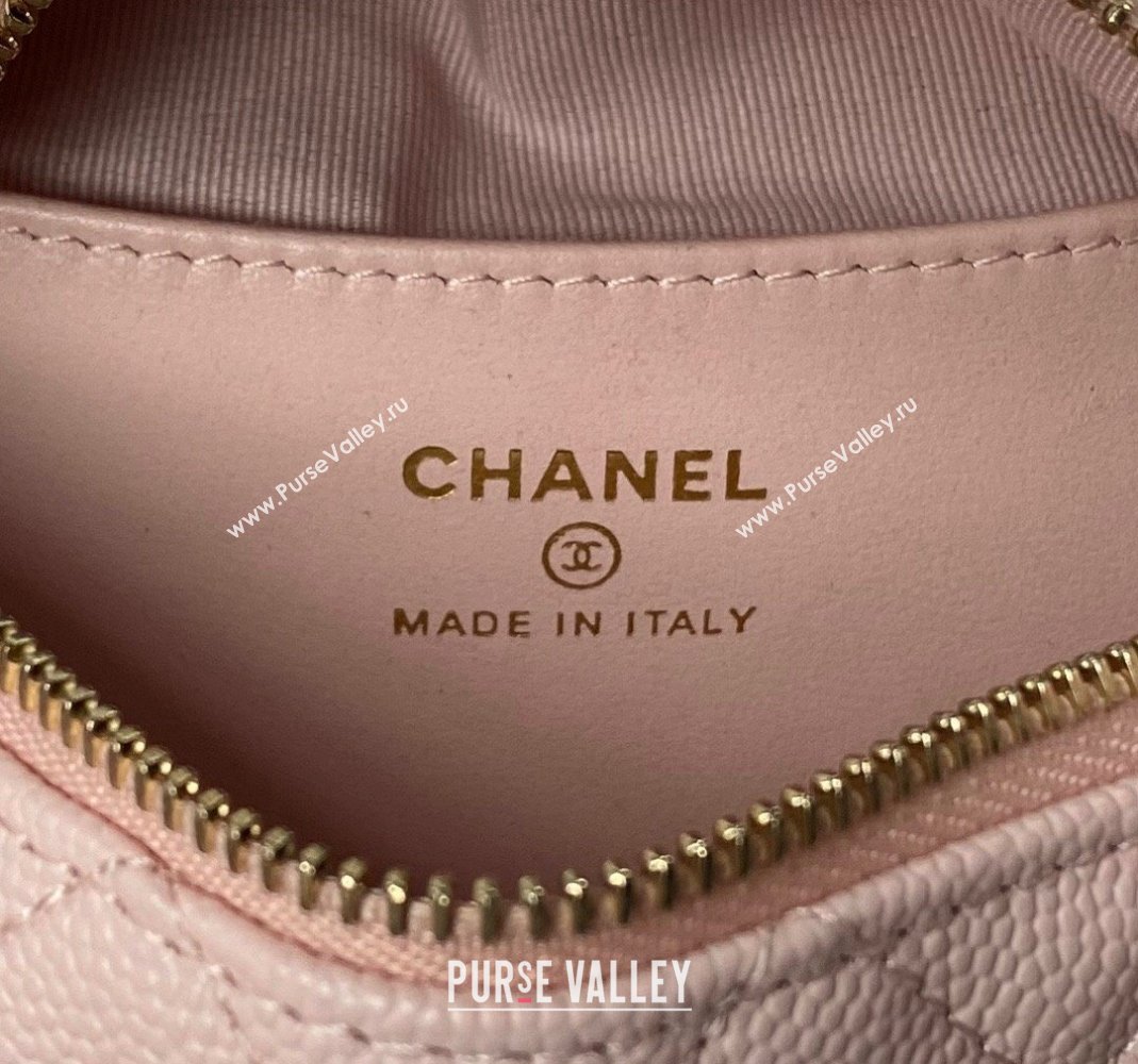 Chanel Grained Shiny Calfskin Pouch with Bow Chain Light Pink 2024 AP3943 (yezi-240517083)