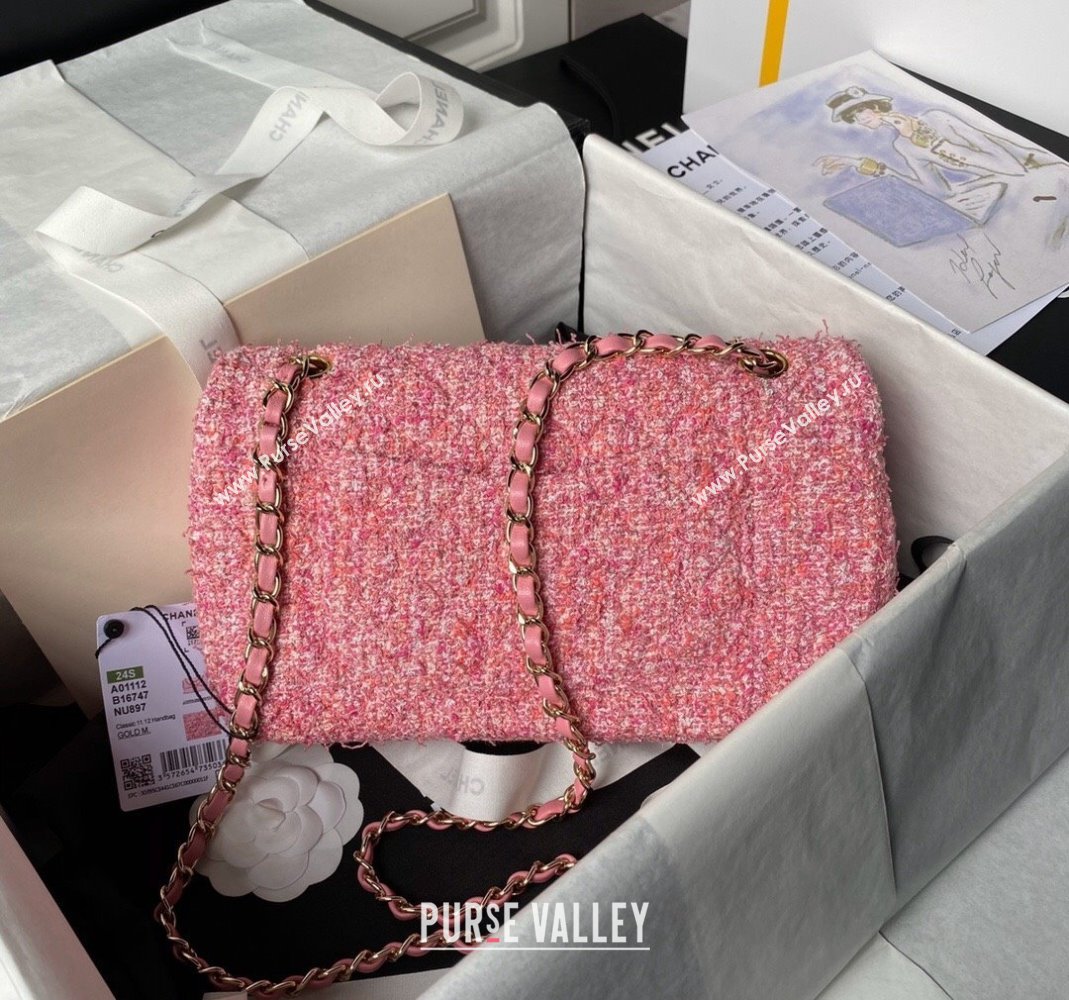 Chanel Classic Tweed Medium Flap Bag A01112 Pink 2024 0517 (yezi-240517010)