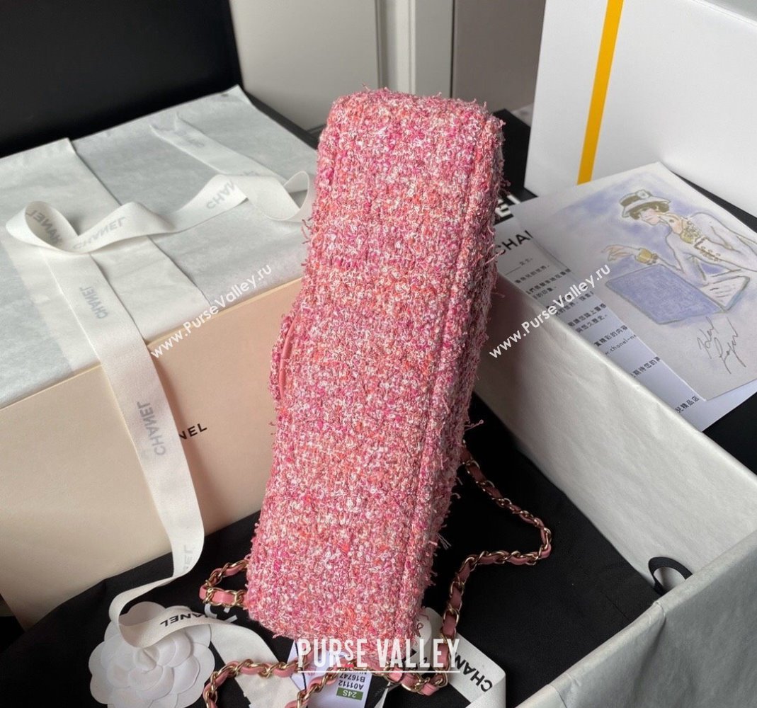 Chanel Classic Tweed Medium Flap Bag A01112 Pink 2024 0517 (yezi-240517010)