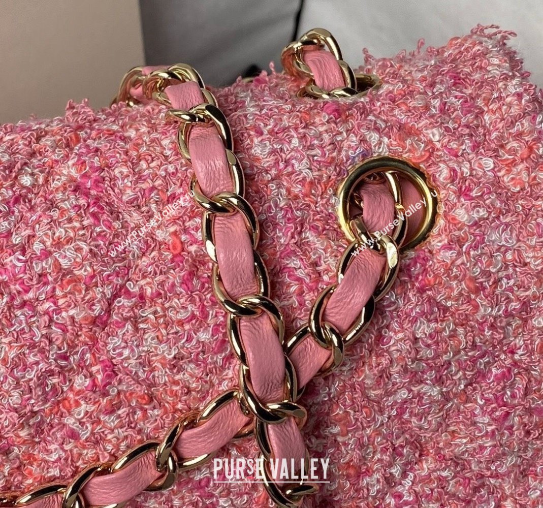 Chanel Classic Tweed Medium Flap Bag A01112 Pink 2024 0517 (yezi-240517010)