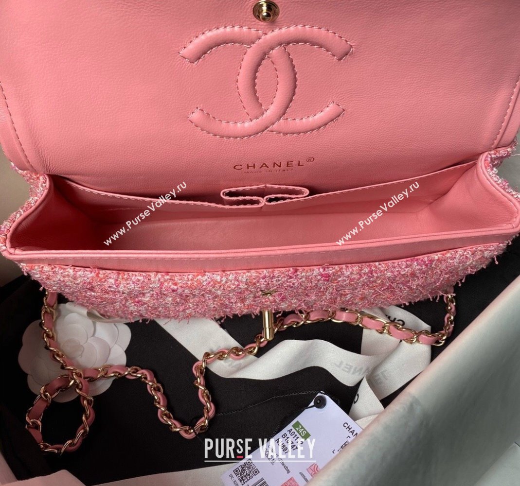 Chanel Classic Tweed Medium Flap Bag A01112 Pink 2024 0517 (yezi-240517010)