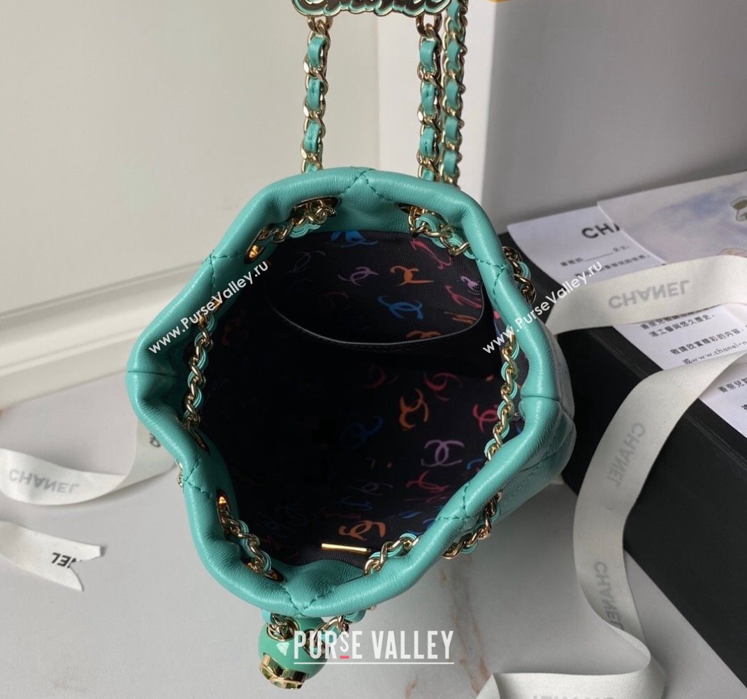 Chanel Shiny Lambskin Backpack bag AS4810 Light Green 2024 (yezi-240518069)