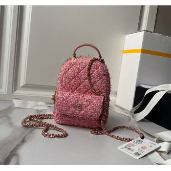 Chanel Tweed Mini Backpack Bag with Chain AP3573 Pink 2024 (yezi-240517009)