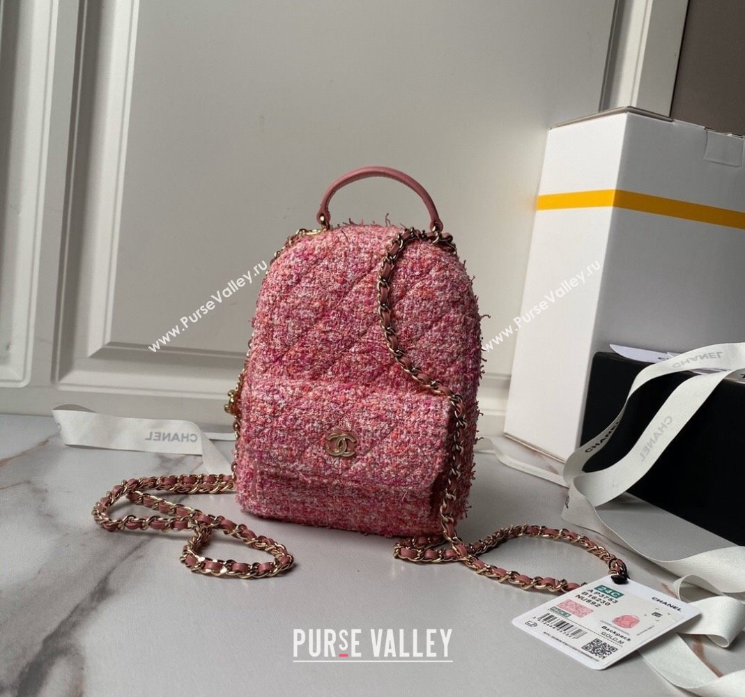 Chanel Tweed Mini Backpack Bag with Chain AP3573 Pink 2024 (yezi-240517009)