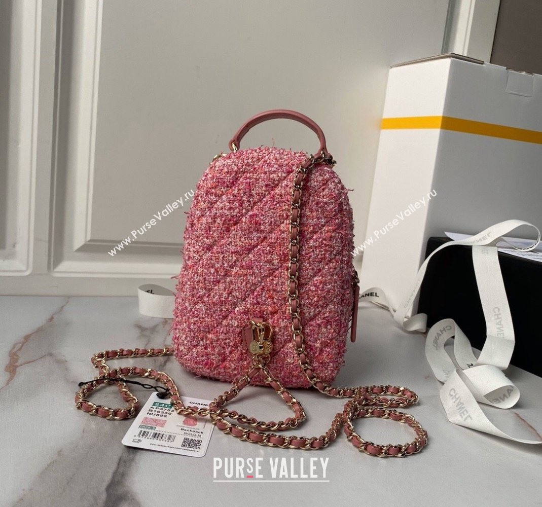 Chanel Tweed Mini Backpack Bag with Chain AP3573 Pink 2024 (yezi-240517009)