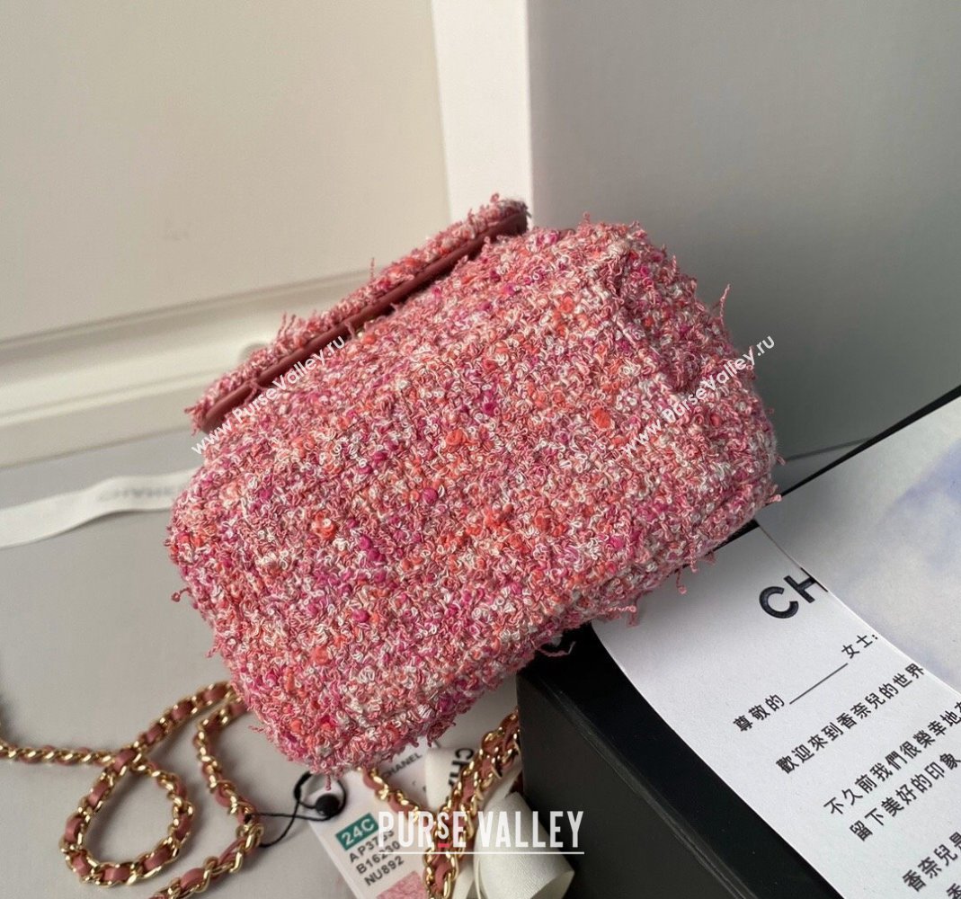 Chanel Tweed Mini Backpack Bag with Chain AP3573 Pink 2024 (yezi-240517009)