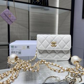 Chanel Lambskin Clutch with Pearls Chain White 2024 AP4010 (yezi-240517085)