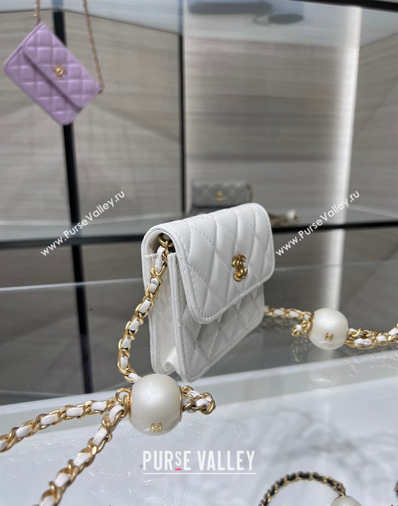 Chanel Lambskin Clutch with Pearls Chain White 2024 AP4010 (yezi-240517085)