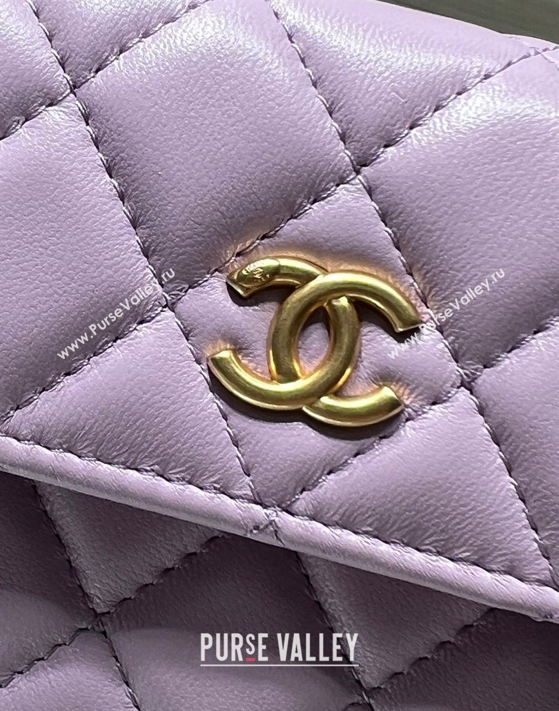 Chanel Lambskin Clutch with Pearls Chain Light Purple 2024 AP4010 (yezi-240517087)