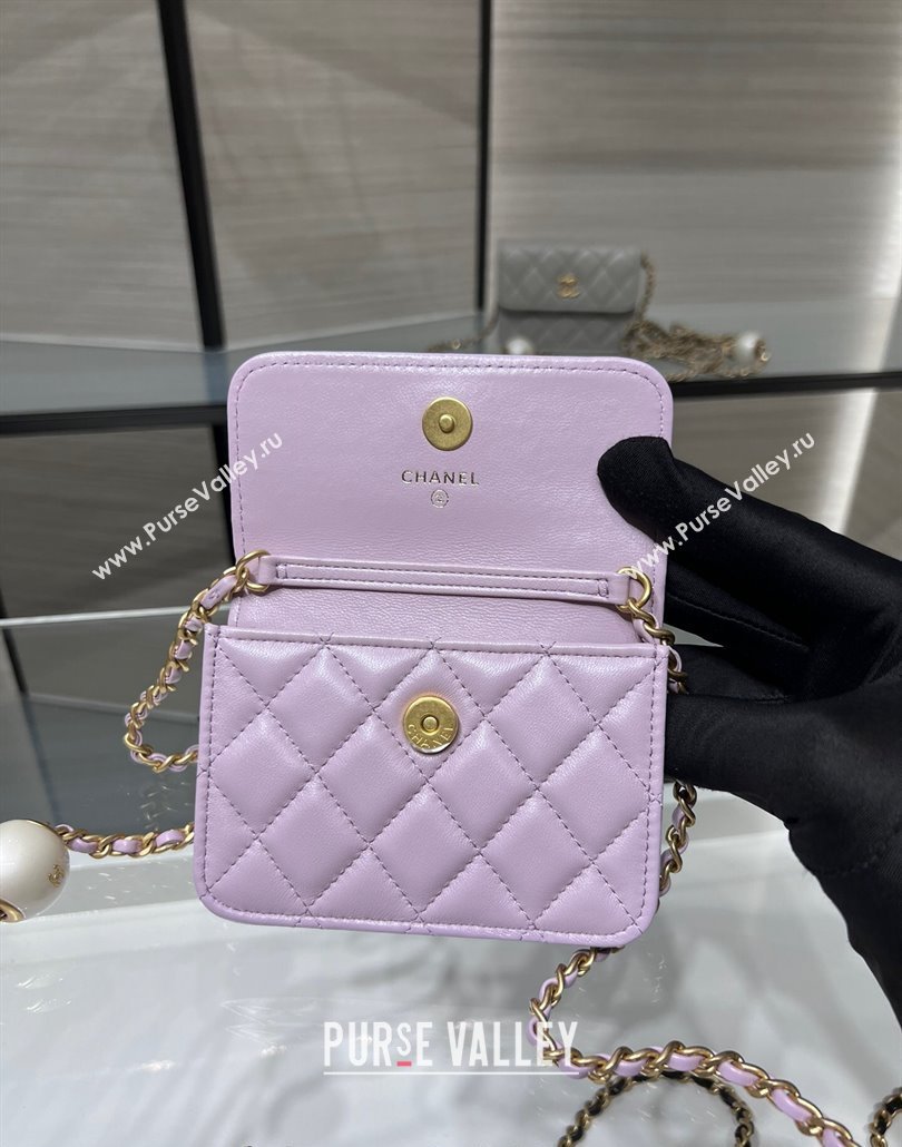Chanel Lambskin Clutch with Pearls Chain Light Purple 2024 AP4010 (yezi-240517087)