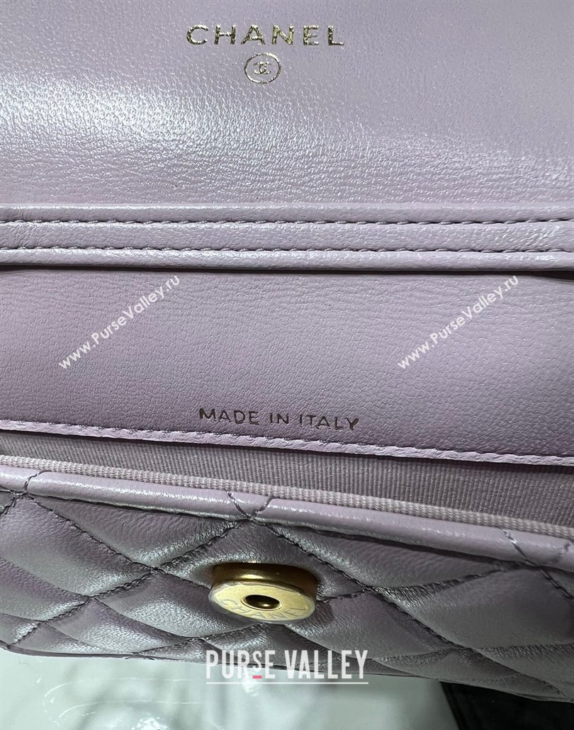 Chanel Lambskin Clutch with Pearls Chain Light Purple 2024 AP4010 (yezi-240517087)