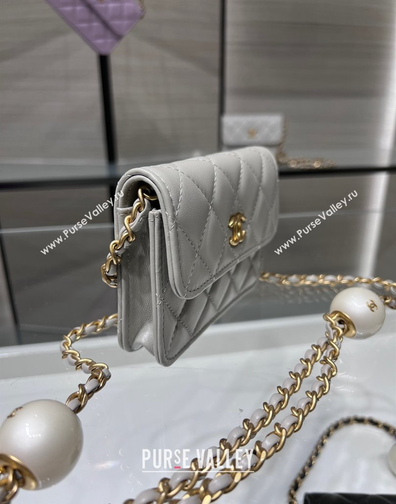 Chanel Lambskin Clutch with Pearls Chain Grey 2024 AP4010 (yezi-240517088)