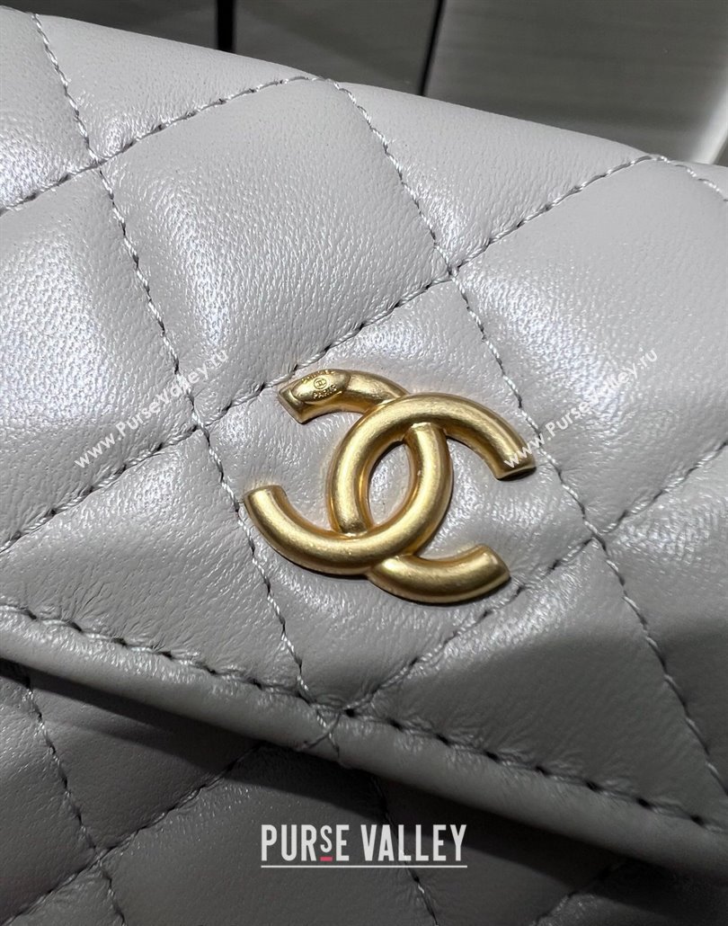 Chanel Lambskin Clutch with Pearls Chain Grey 2024 AP4010 (yezi-240517088)