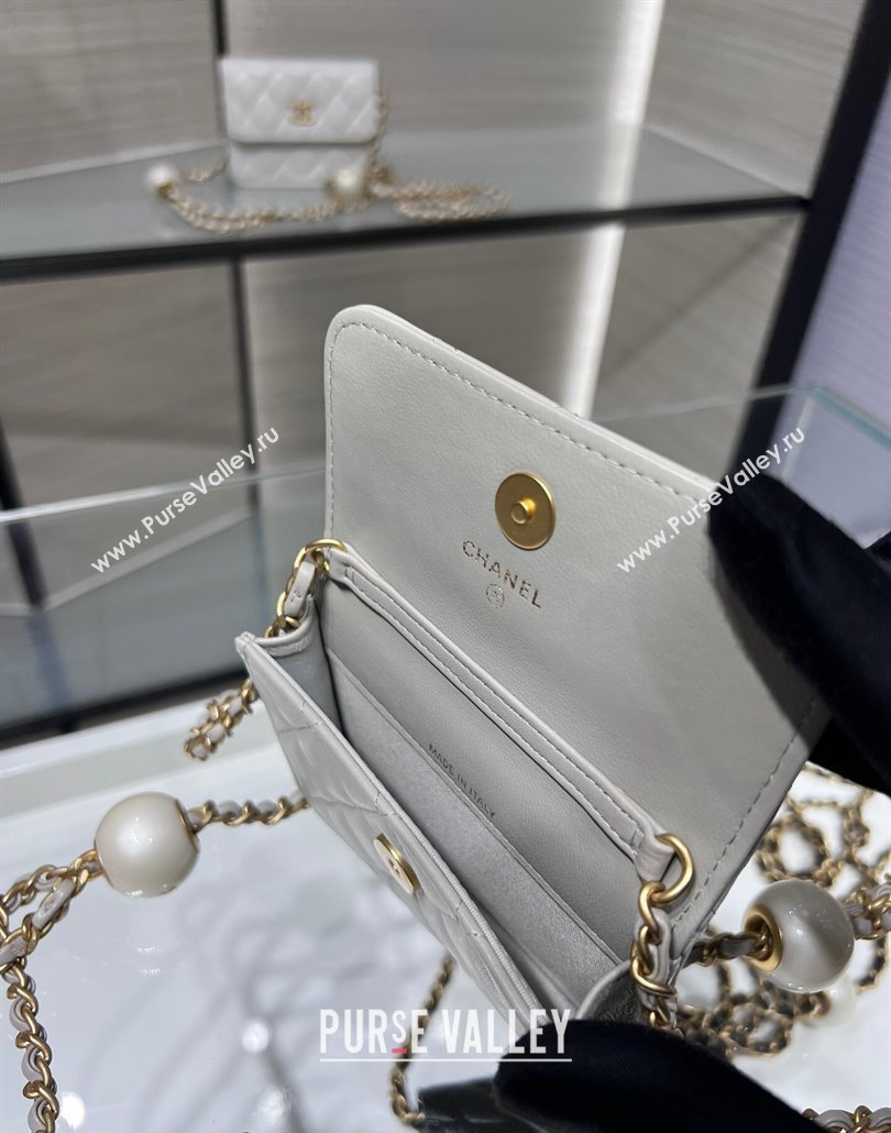 Chanel Lambskin Clutch with Pearls Chain Grey 2024 AP4010 (yezi-240517088)