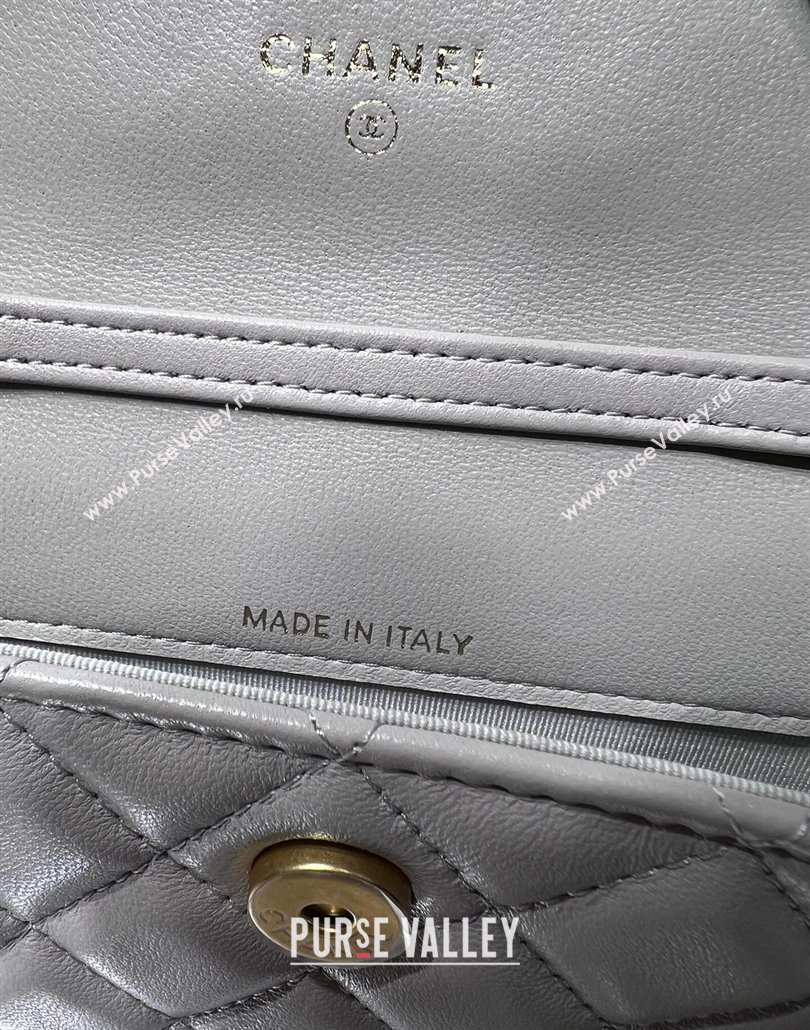 Chanel Lambskin Clutch with Pearls Chain Grey 2024 AP4010 (yezi-240517088)