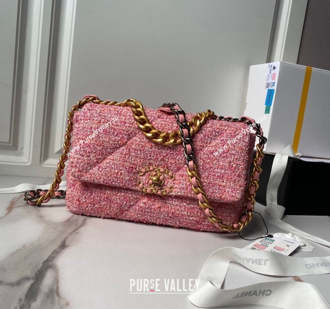 Chanel 19 Bag Tweed Small Flap Bag AS1160 Pink 2024 0517 (yezi-240517013)