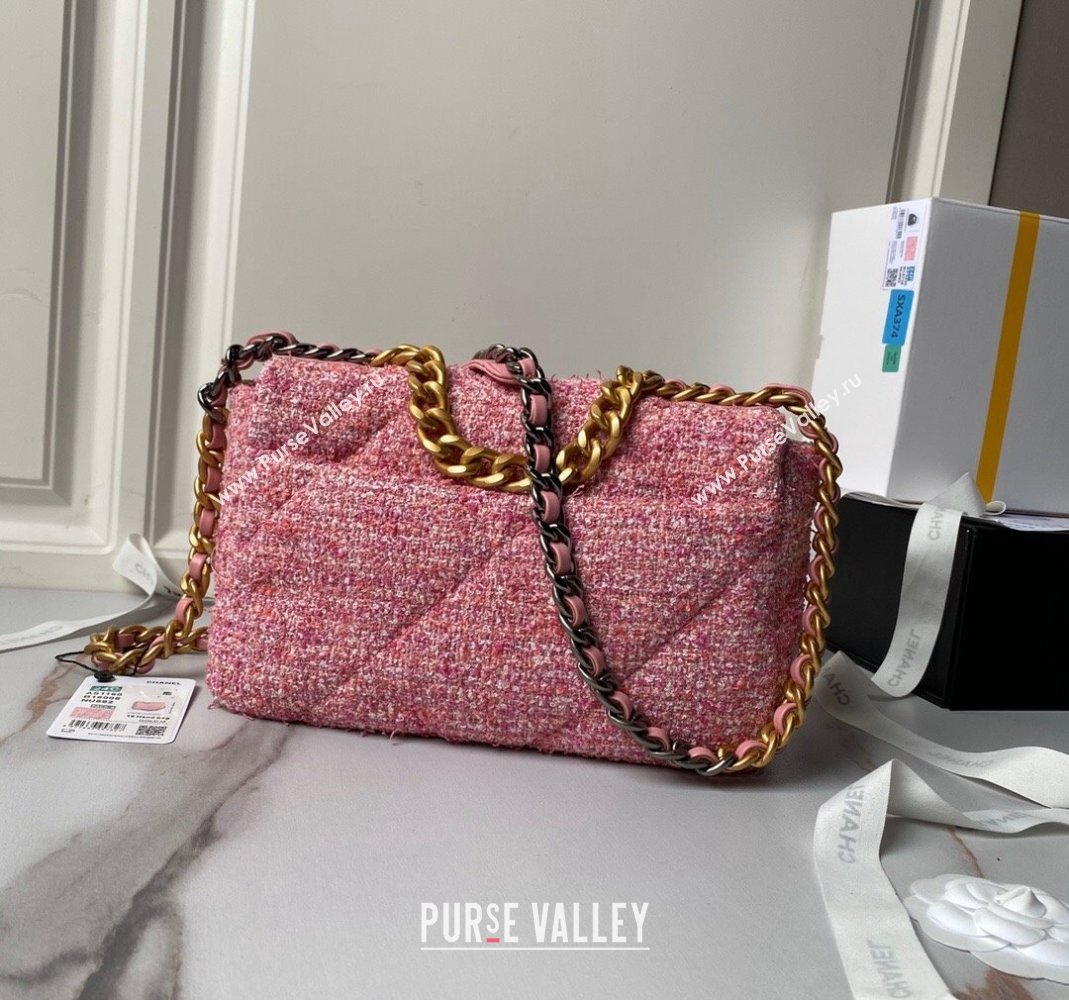 Chanel 19 Bag Tweed Small Flap Bag AS1160 Pink 2024 0517 (yezi-240517013)