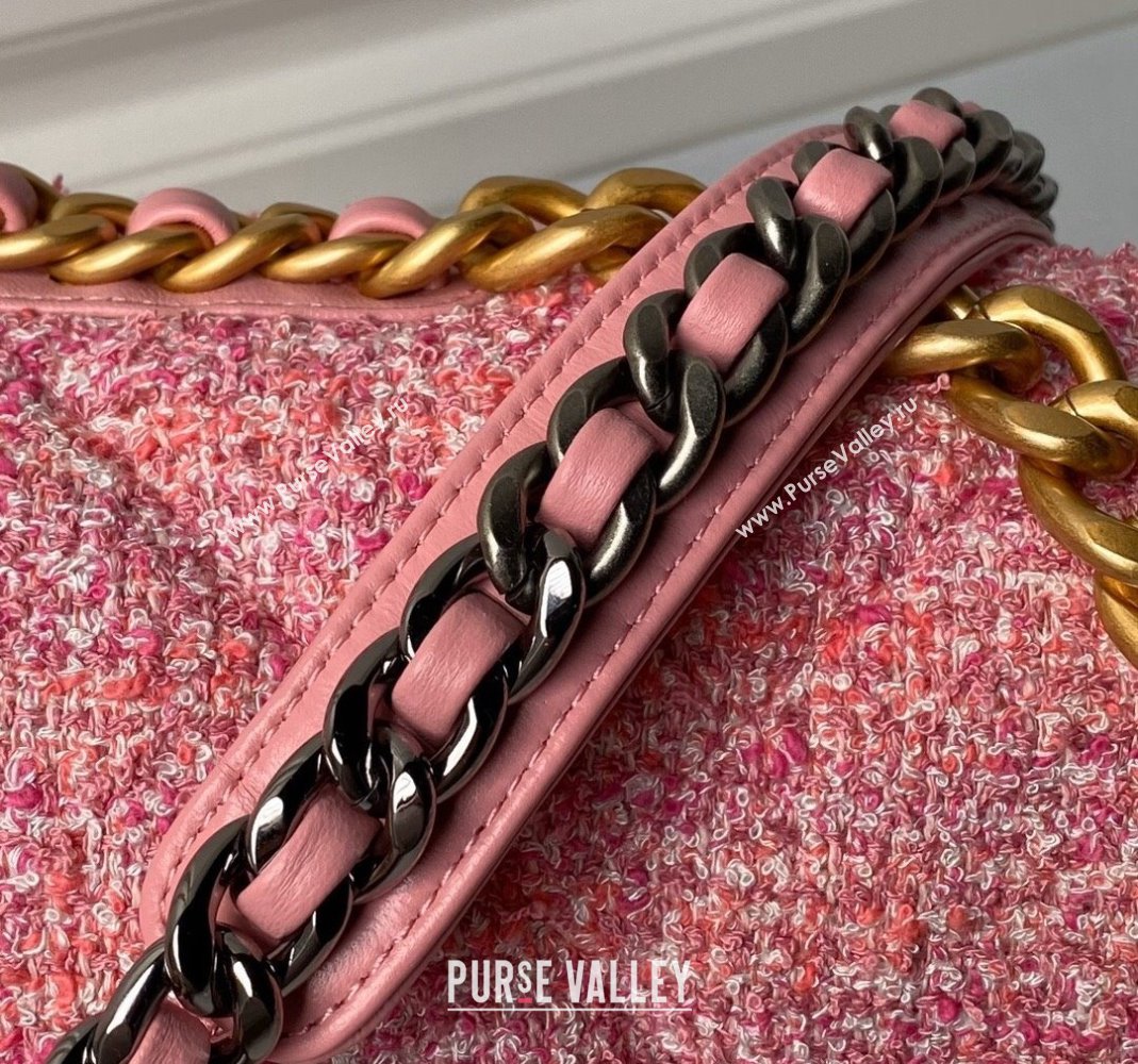 Chanel 19 Bag Tweed Small Flap Bag AS1160 Pink 2024 0517 (yezi-240517013)